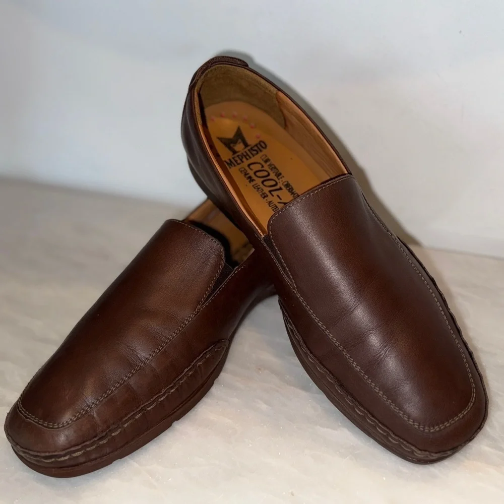 Mephisto Pistol Men’s Leather Loafers | Brown Slip-On Comfort Shoes Size 9.5
